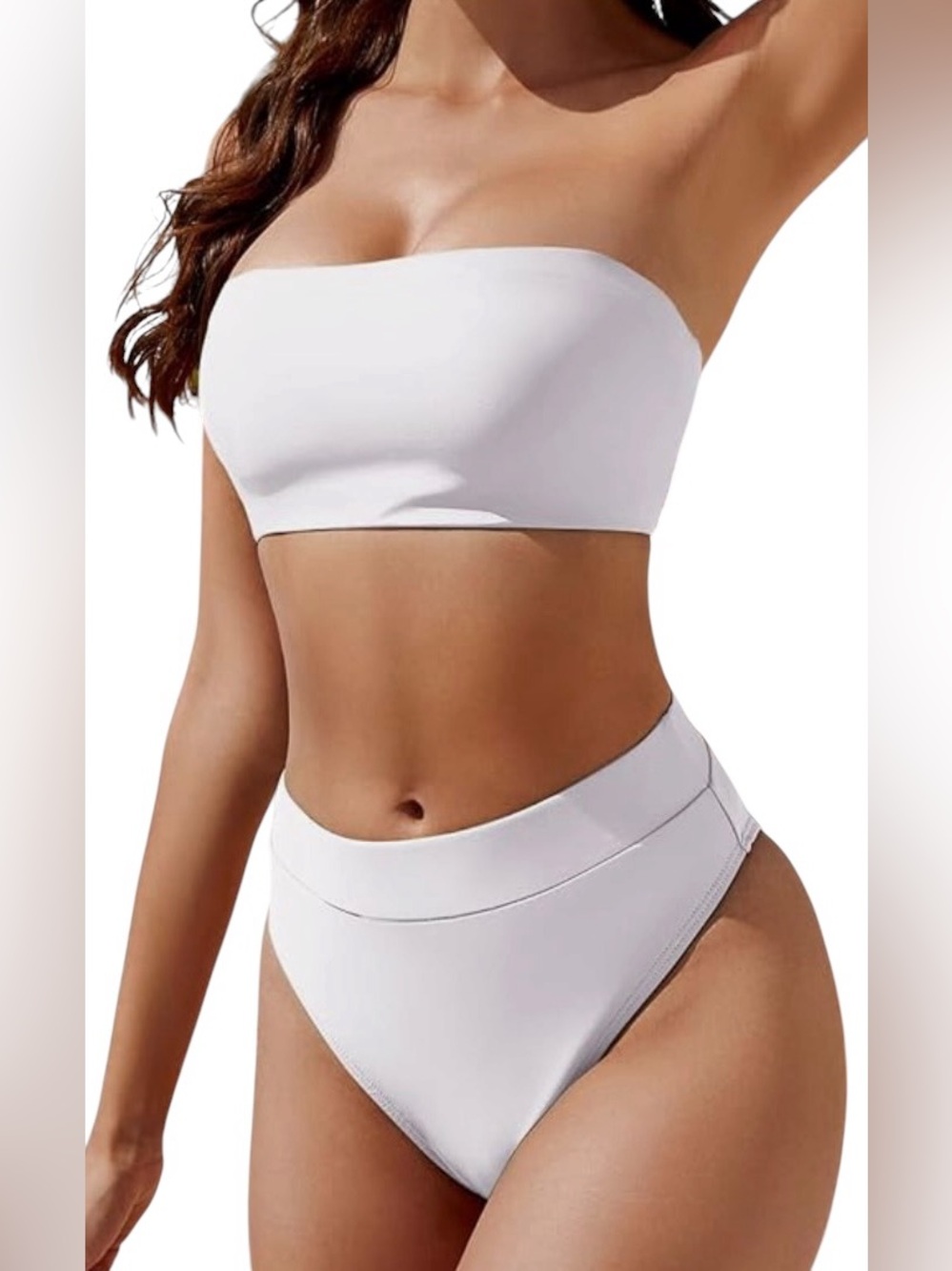 NWT - YACUN High Waisted Bandeau Bikini Set White Size Large